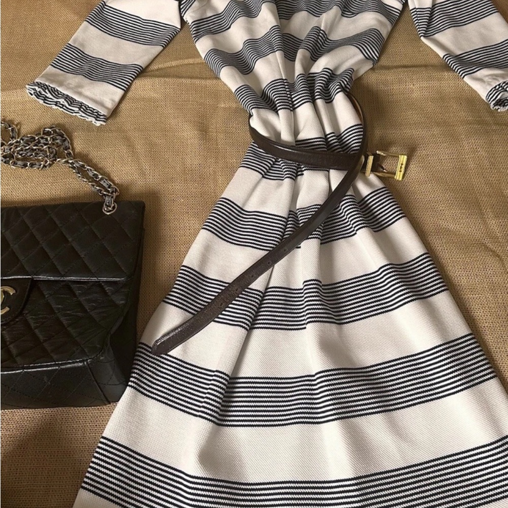Talbots Navy and White Striped Long Sleeve Dress